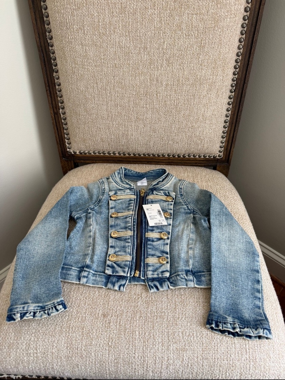 Gymboree NWT 4T toddler denim jacket ruffles military, band, nutcracker style